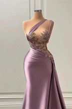 Elegant Long A-line One Shoulder Sleeveless Prom Dress With Appliques by misshow.com