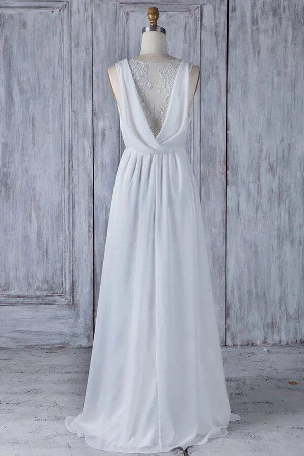 Elegant Long A-line Ruffle Lace Chiffon Wedding Dress by BIZTUNNEL