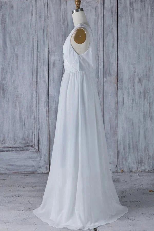 Elegant Long A-line Ruffle Lace Chiffon Wedding Dress by BIZTUNNEL
