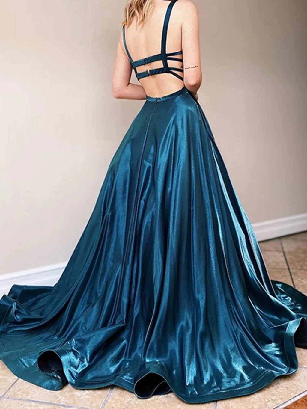 Elegant Long A-line Sleeveless Open Back Formal Evening Prom Dresses by BIZTUNNEL