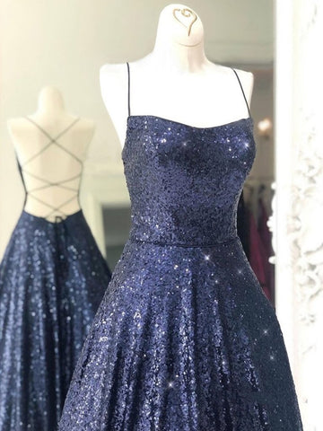 Elegante vestido de fiesta formal largo de corte A sin tirantes con lentejuelas y espalda abierta