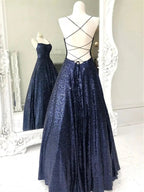 Elegant Long A-line Strapless Sequined Open Back Formal Prom Dresses by BIZTUNNEL