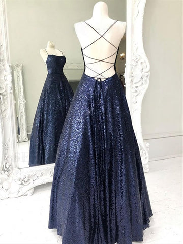 Elegante vestido de fiesta formal largo de corte A sin tirantes con lentejuelas y espalda abierta