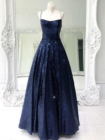 Elegante vestido de fiesta formal largo de corte A sin tirantes con lentejuelas y espalda abierta