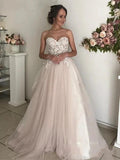 Elegant Long A-Line Sweethart Tulle Lace Wedding Dresses by BIZTUNNEL