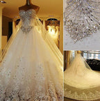 Elegant Long A Line Sweetheart Appliques Crystal Beading Wedding Dress by BIZTUNNEL