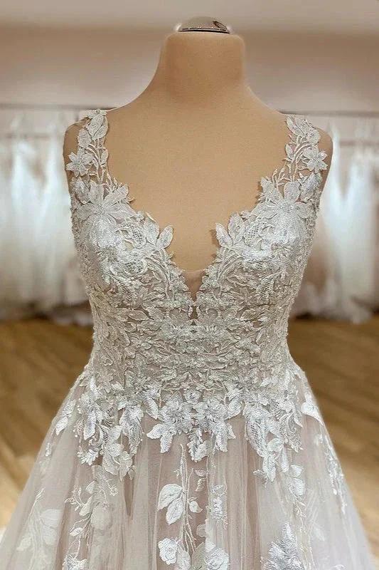 Elegant Long A-Line Sweetheart Appliques Lace Tulle Wedding Dress by BIZTUNNEL