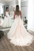 Elegant Long A-line Sweetheart Appliques Lace Tulle Wedding Dress by BIZTUNNEL