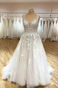 Elegant Long A-Line Sweetheart Appliques Lace Tulle Wedding Dress by BIZTUNNEL