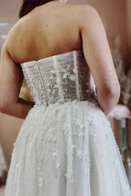 Elegant Long A-line Sweetheart Tulle Lace Wedding Dress with Slit by BIZTUNNEL