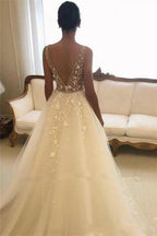 Elegant Long A-line Sweetheart Tulle Open Back Wedding Dress by BIZTUNNEL