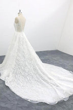 Elegant Long A-line V-neck Appliques Lace Tulle Backless Wedding Dress by BIZTUNNEL