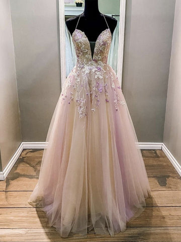 Elegante vestido de noche formal de fiesta con escote en V, largo, sin espalda, de tul y encaje