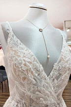 Elegant Long A-line V Neck Sleeveless Ruffles Backless Wedding Dress by BIZTUNNEL