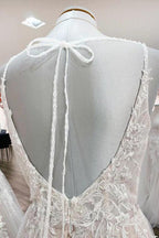 Elegant Long A-line V Neck Sleeveless Ruffles Backless Wedding Dress by BIZTUNNEL