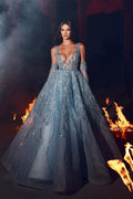 Elegant Long A-line V-neck Straps Lace Sequined Prom Dress by misshow.com