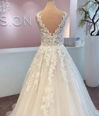 Elegant Long A-line V-neck Tulle Lace Wedding Dress by BIZTUNNEL