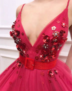 Elegant Long A-line V-neck Tulle Prom Dress by BIZTUNNEL