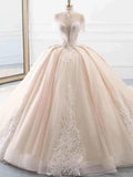 Elegant Long Ball Gown High Neck Tassel Sleeves Tulle Wedding Dresses by BIZTUNNEL