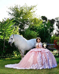Elegant Long Ball Gown Off the Shoulder Appliques Lace Tulle Quinceanera Dress by BIZTUNNEL