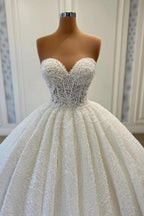 Elegant Long Ball Gown Sweetheart Sleeveless Sequined Tulle Lace Wedding Dresses by BIZTUNNEL