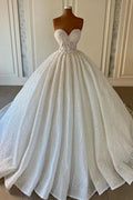 Elegant Long Ball Gown Sweetheart Sleeveless Sequined Tulle Lace Wedding Dresses by BIZTUNNEL
