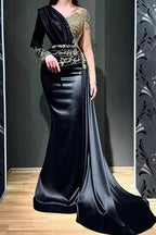 Elegant Long Black Beading Mermaid Evening Dresses With Long Sleeves by misshow.com