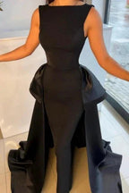 Elegant Long Black Evening Dresses Simple Drom Dresses With Detachable Train by misshow.com