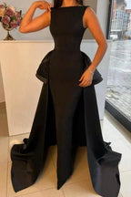 Elegant Long Black Evening Dresses Simple Drom Dresses With Detachable Train by misshow.com