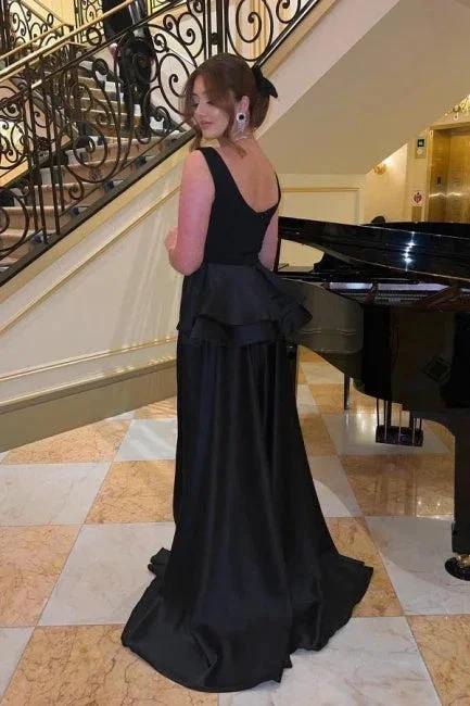 Elegant Long Black Evening Dresses Simple Sleeveless Prom Dresses by misshow.com