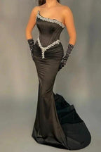 Elegant Long Black Sleeveless Mermaid Sequined Evening Dresses by misshow.com