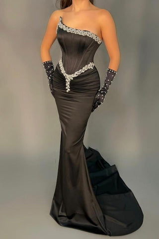 Elegant Long Black Sleeveless Mermaid Sequined Evening Dresses