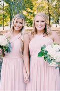 Elegant Long Chiffon Pink Bridesmaid Dress with Sash BD072 by pgmdress