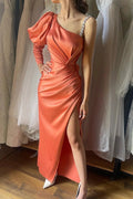 Elegant Long Column Split Front Prom Dresses With Long Sleeve by misshow.com