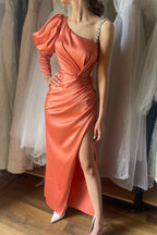 Elegant Long Column Split Front Prom Dresses With Long Sleeve