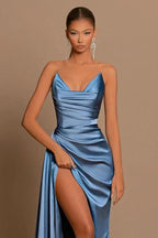 Elegant Long Dusty Blue Mermaid Sleeveless Prom Dress With Slit by misshow.com