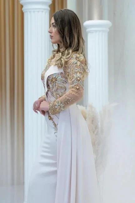 Elegant Long Glitter Beading Mermaid Prom Dresses With Long Sleeves by misshow.com