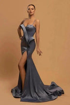 Elegant Long Glitter Spaghetti Straps Evening Dresses With Slit by misshow.com