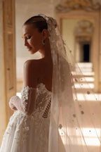 Elegant Long Ivory A-line Strapless Lace Sweetheart Wedding Dresses by misshow.com