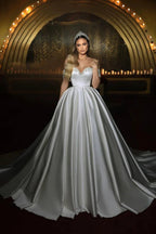 Elegant Long Ivory Sweetheart Off-the-shoulder A-line Sleeveless Wedding Dress by misshow.com