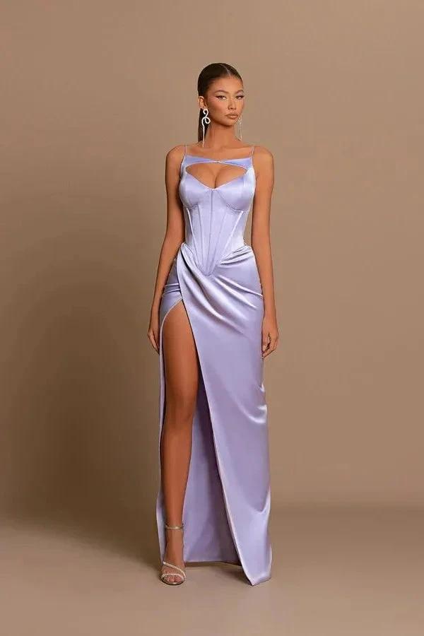 Elegant Long Lilac Spaghetti Straps Mermaid Sleeveless Prom Dress by misshow.com