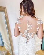 Elegant Long Mermaid Bateau Appliques Lace Backless Wedding Dress by BIZTUNNEL