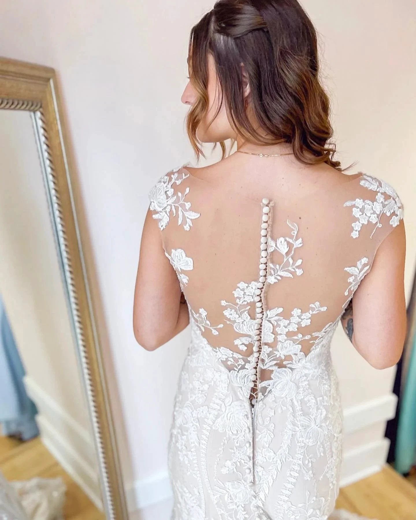Elegant Long Mermaid Bateau Appliques Lace Backless Wedding Dress by BIZTUNNEL