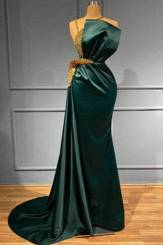 Elegante vestido de fiesta de satén con cuello halter y corte sirena