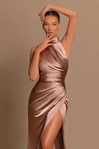 Elegant Long Mermaid High Neck Satin Formal Prom Dress With Slit (ZD04170)