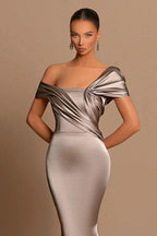 Elegant Long Mermaid Off-the-shoulder Satin Formal Prom Dresses by BIZTUNNEL