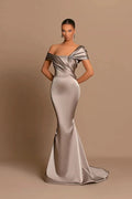 Elegant Long Mermaid Off-the-shoulder Satin Formal Prom Dresses by BIZTUNNEL