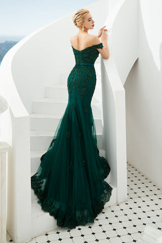 Elegantes langes schulterfreies Ballkleid aus Tüllspitze im Meerjungfrauenstil