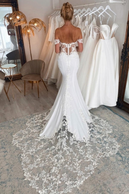 Elegant Long Mermaid Off-the-shoulder Wedding Dresses With Lace Main Image