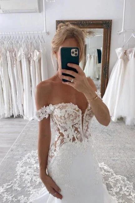 Elegant Long Mermaid Off-the-shoulder Wedding Dresses With Lace by misshow.com
